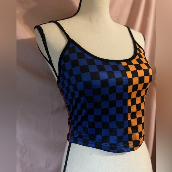 🔴 Colorful checker cami crop top small women SHEIN  consignment - Picture 3 of 7